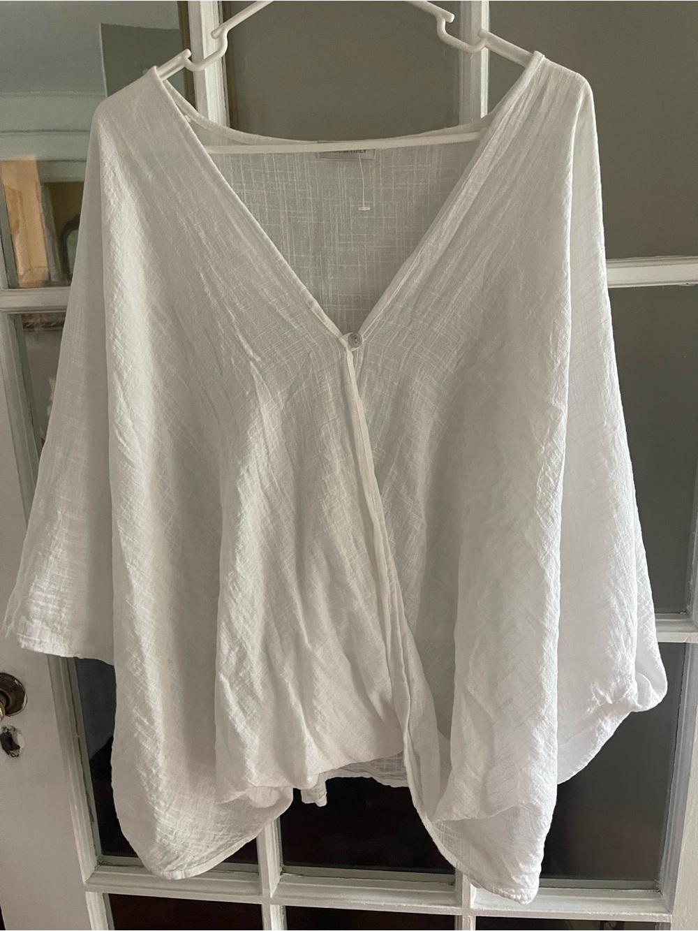 Women's 100% Linen  White Draped Swim Cover-Up with Front Clip
